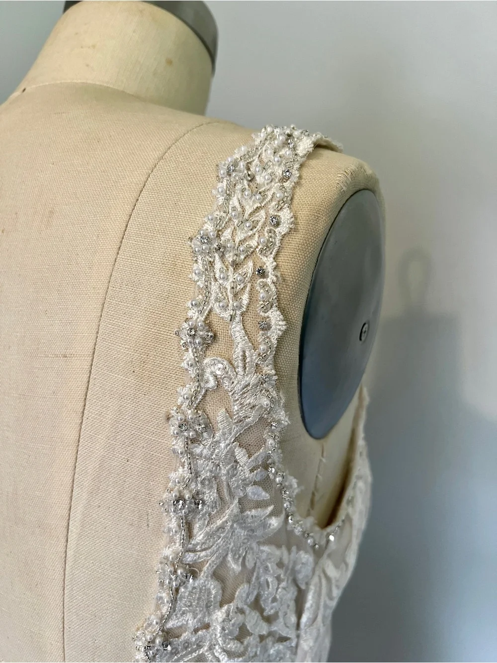 Ivory-Champagne V-Neck Lace Mermaid Wedding Dress - Picture 10 of 12